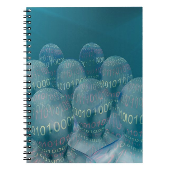 Caderno Espiral código binário, homem e comunicações digitais. (Frente)