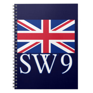 Caderno Espiral Código postal SW9 de Londres com Union Jack