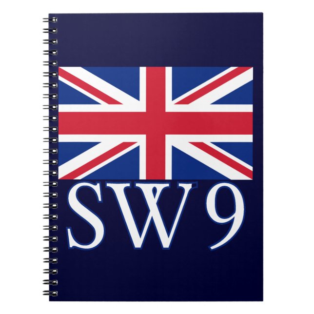 Caderno Espiral Código postal SW9 de Londres com Union Jack (Frente)