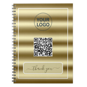Caderno Espiral Código QR de Ondas de Ouro na Moda Sua Logotipo Aq