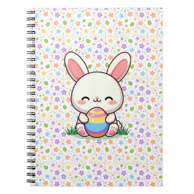 Caderno Espiral Coelhinho bonito de primavera/Páscoa com ovo (Frente)