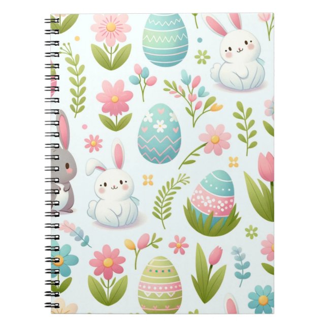Caderno Espiral Coelhinho De Páscoa De Pavizinha Rosa Pastel Com F (Frente)