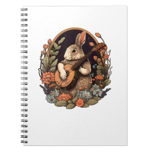 Caderno Espiral Coelhinho Engraçado Tocando Banjo Guitarra Coelho 