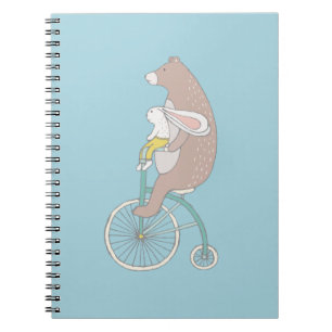Caderno Espiral Coelhinho Whimsical e Urso Andando de bicicleta