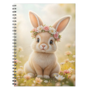 Caderno Espiral Coelho adorável com uma coroa de flores na cabeça