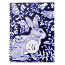 Coelho Azul Clássico e Branco e Monograma Floral d