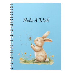 Caderno Espiral Coelho Azul Faça Um Desejo Dente de Leão Flor
