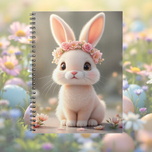 Caderno Espiral Coelho bebê fofo com uma coroa de flores