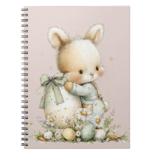 Caderno Espiral Coelho bebê fofo em pijama com um ovo de Páscoa