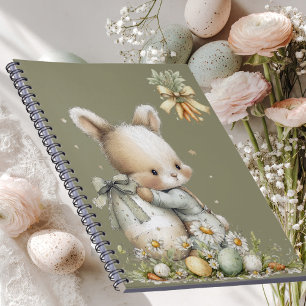 Caderno Espiral Coelho bebê fofo em pijama com um ovo de Páscoa