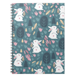 Caderno Espiral Coelho bonito: impressão de vintage sem costura.