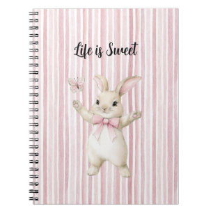 Caderno Espiral Coelho Borboleta Rubor Listras Rosa