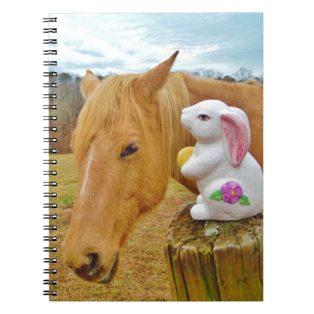 Caderno Espiral Coelho branco e cavalo amarelo loiro (Frente)