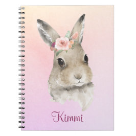 Caderno Espiral Coelho Coelho Rosa Aquarela Nome Floral Cachado