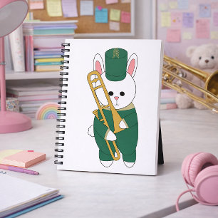 Caderno Espiral Coelho da Banda Marcial com Trombone em Verde Dour