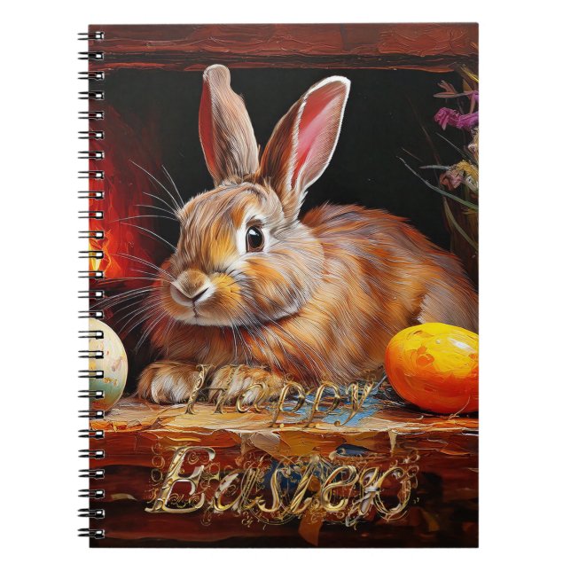 Caderno Espiral coelho da Páscoa com ovos da Páscoa Feliz Páscoa (Frente)