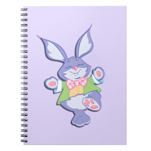 Caderno Espiral Coelho de Páscoa Roxo Dançando (Frente)