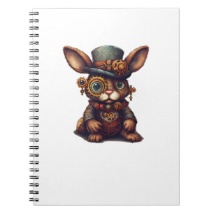 Caderno Espiral Coelho em artes mecânicas steampunk, coelho vibran