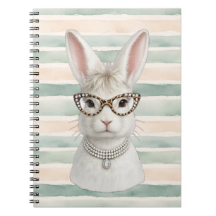 Caderno Espiral Coelho Fashion Divertido com Óculos de Leopardo