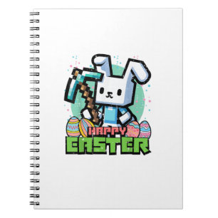 Caderno Espiral Coelho Feliz de Páscoa Jogo de Pixel Gamer Meninos