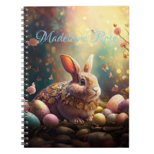 Caderno Espiral Coelho Felz pascoa de Nome Personalizado com ovos