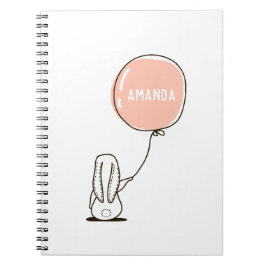 Caderno Espiral Coelho fofo. Coelho engraçado e balão para criança