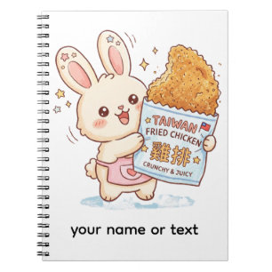 Caderno Espiral Coelho Fofo Comendo Bife de Frango Frito Taiwanês