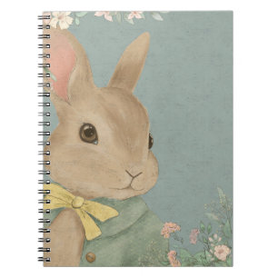 Caderno Espiral coelho giro num vestido com flores