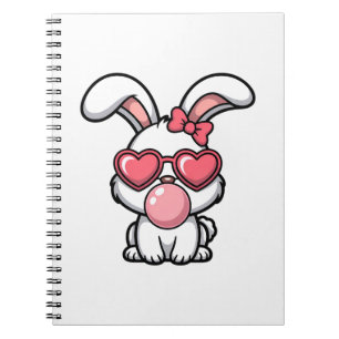 Caderno Espiral Coelho Kawaii Divertido com Bolha de Chiclete