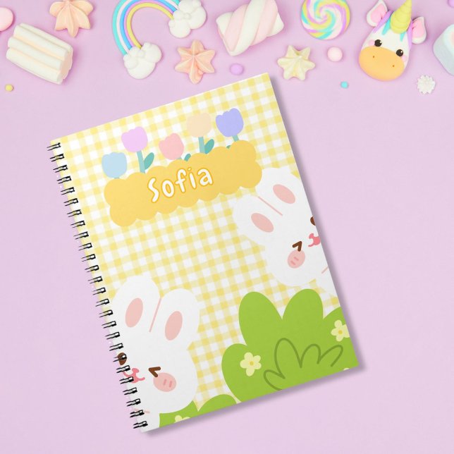 Caderno Espiral Coelho Kawaii Fofo Flores Pastel da Primavera (Criador carregado)