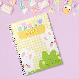 Caderno Espiral Coelho Kawaii Fofo Flores Pastel de Primavera