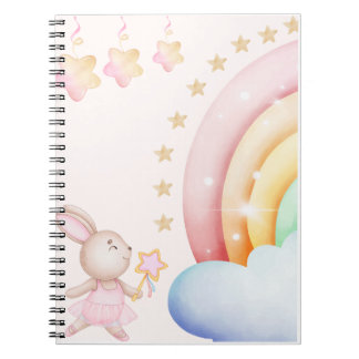 Caderno Espiral Coelho Mágico e Arco-Íris | Ilus. Kids Pastel Fofa