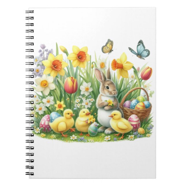 Caderno Espiral Coelho/primavera Clássico/Vintage/frango (Frente)