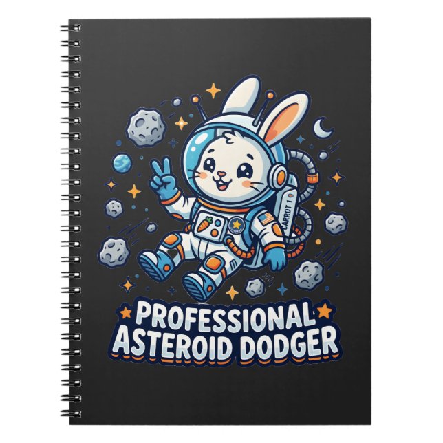 Caderno Espiral Coelho Profissional que Desvia de Asteroides (Frente)