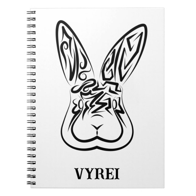Caderno Espiral Coelho Tribal Negro e Branco (Frente)