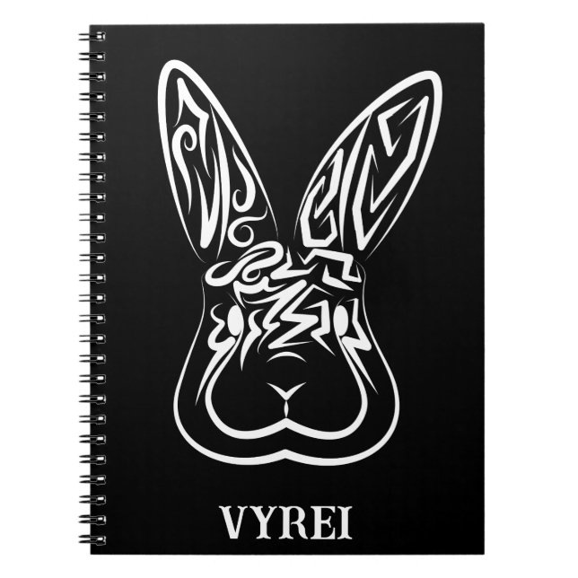 Caderno Espiral Coelho Tribal Negro e Branco (Frente)