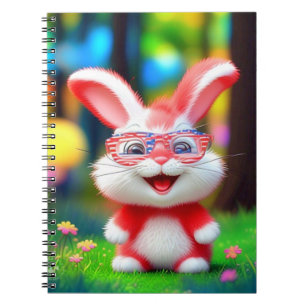 Caderno Espiral Coelho Vermelho com Óculos Americanos Cartoon-4424