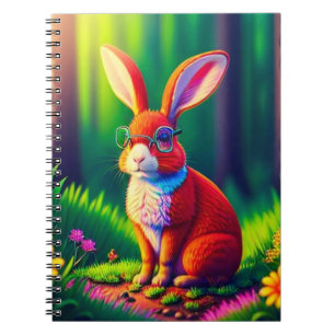 Caderno Espiral Coelho Vermelho Sentado na Grama