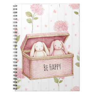 Caderno Espiral Coelhos de Flores Rosa Felizes numa Caixa