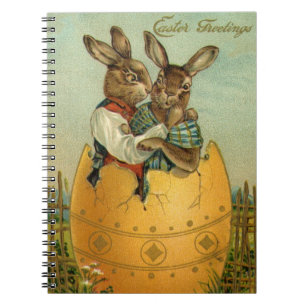Caderno Espiral Coelhos de Páscoa Vitorianos Antigos em um Ovo de