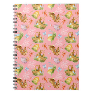 Caderno Espiral Coelhos e elementos de páscoa de aquarela