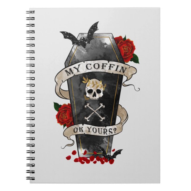 Caderno Espiral Cofin e crânio gótico com Rosa vermelha (Frente)