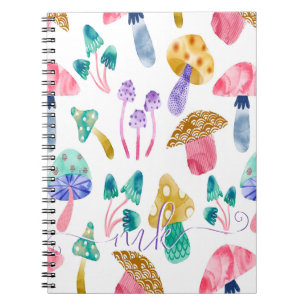 Caderno Espiral Cogumelos Aquarela Fofos