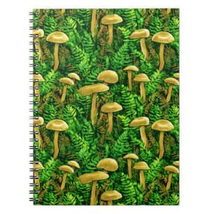 Caderno Espiral Cogumelos e Ferns no chão da floresta