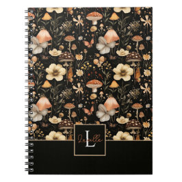 Caderno Espiral Cogumelos e flores personalizados - Cottagecore