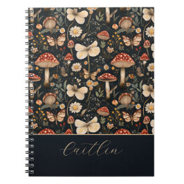 Caderno Espiral Cogumelos e flores personalizados - Cottagecore