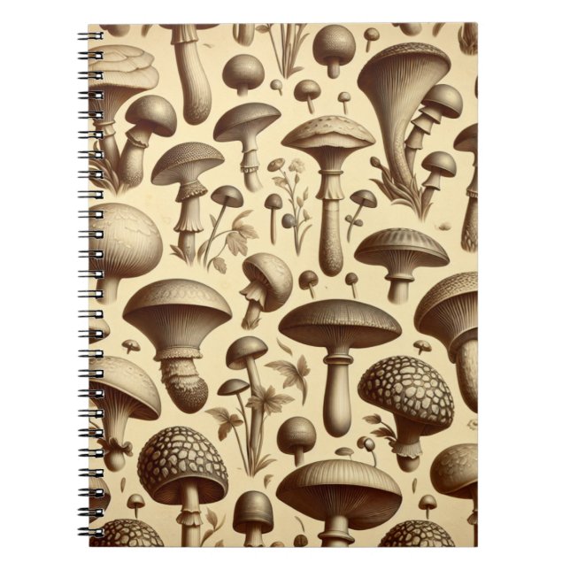 Caderno Espiral Cogumelos monocromáticos (Frente)