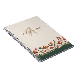 Caderno Espiral Cogumelos personalizados da floresta de madeira