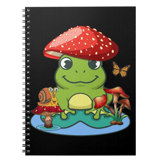 Caderno Espiral Cogumelos Sapos Bonitos Que Caracol Borboleta (Frente)