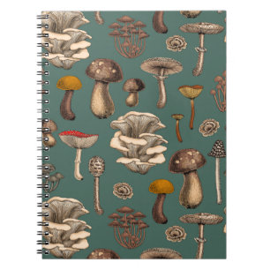 Caderno Espiral Cogumelos selvagens no notebook verde-pinheiro